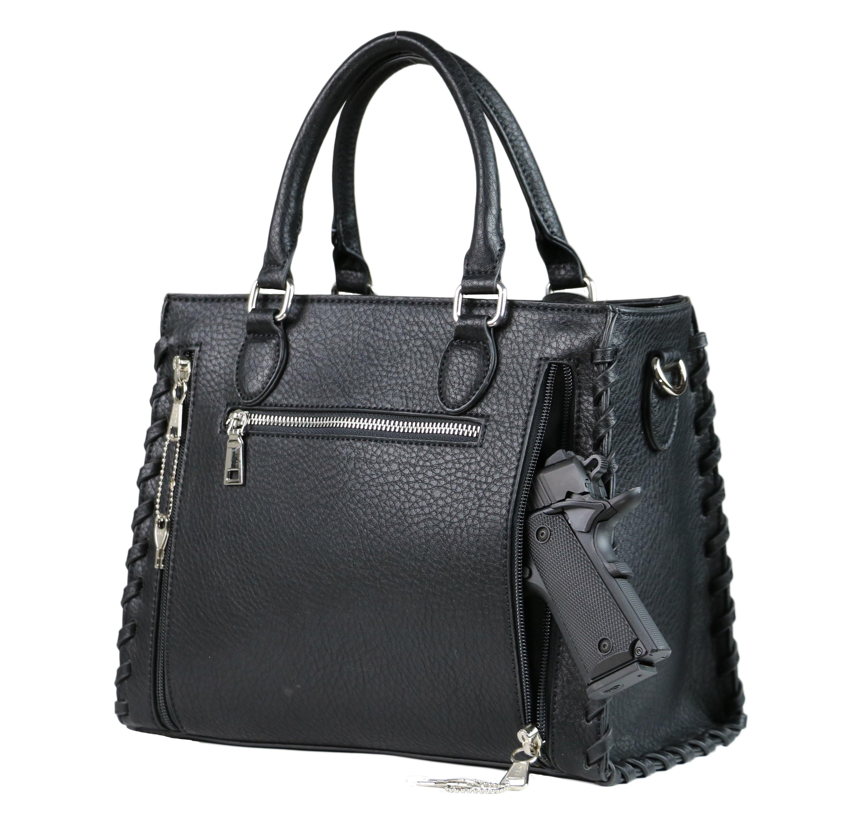 Concealed Carry Ann Satchel by Lady Conceal - Designer Luxury Conceal Carry Handbag - YKK Locking Zippers and Universal Handbag Gun and Pistol Bag - crossbody Handbag for concealed gun carry - concealed carry Handbag Ann Satchel gun Handbag - concealed carry gun Handbag