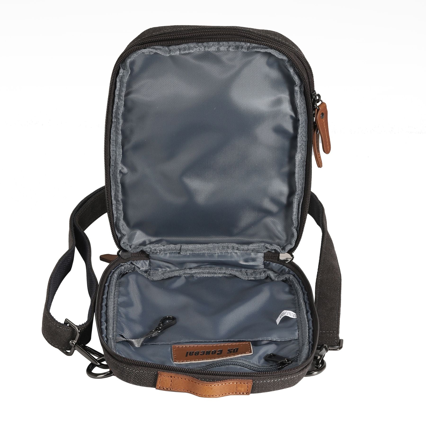 Jax canvas concealed crossbody, stylish CCW sling with two zip pockets and universal appeal