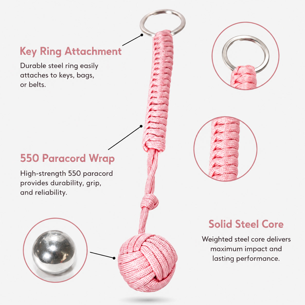 Tactical Paracord Monkey Fist Keychain for Self-Defense — Everyday Carry Personal Safety Keychain for Women