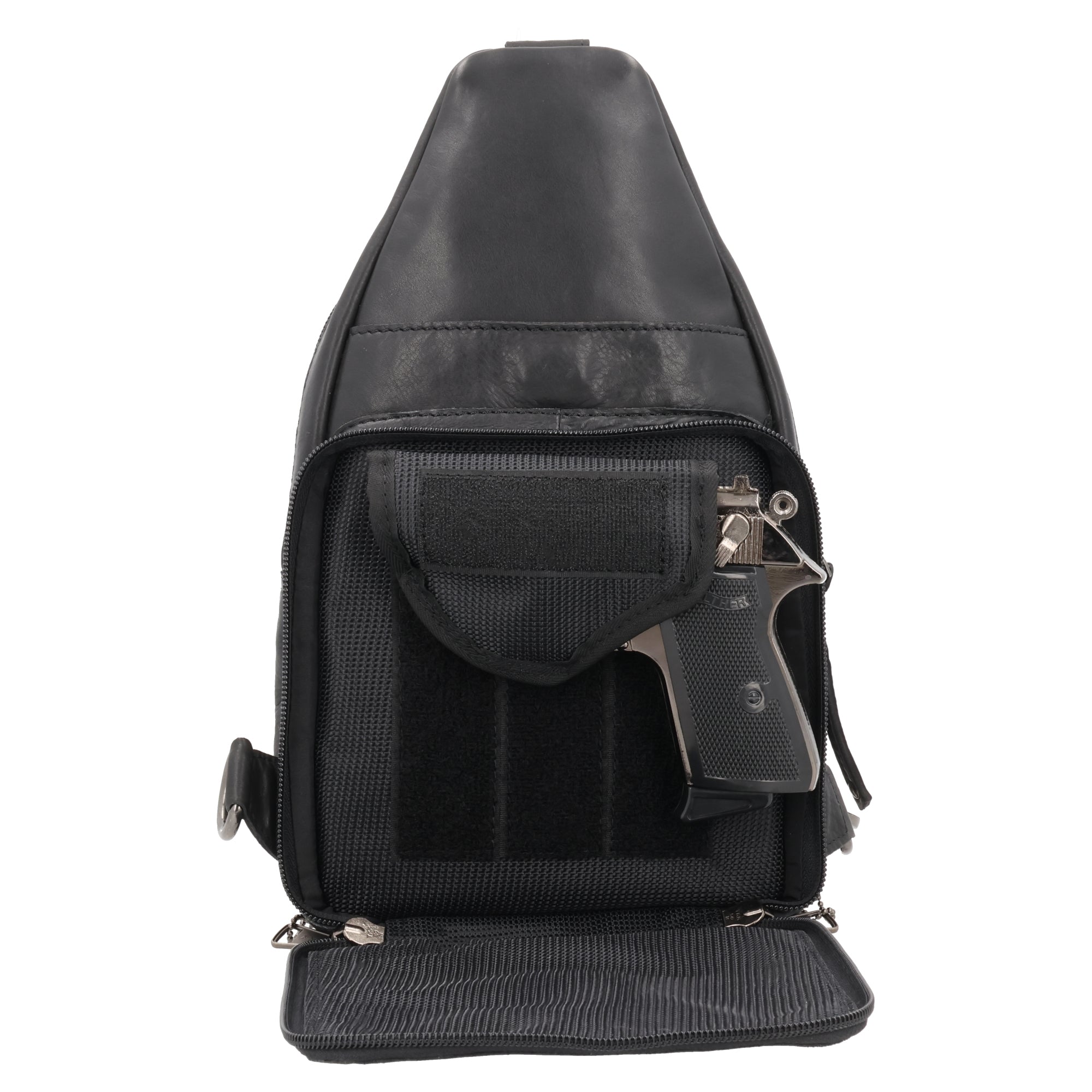 Concealed Carry Haven Sling Leather Backpack by Lady Conceal - Jeweled Leather Backpack -Universal Holster Backpack - Leather Gun Safe Bag - Ambidextrous - Tactical ED Carry Bag- CCW Purse - Womens Gun Bag - Ambidextrous Concealed Carry - Locking Gun Safe - Lady Concealed Carry