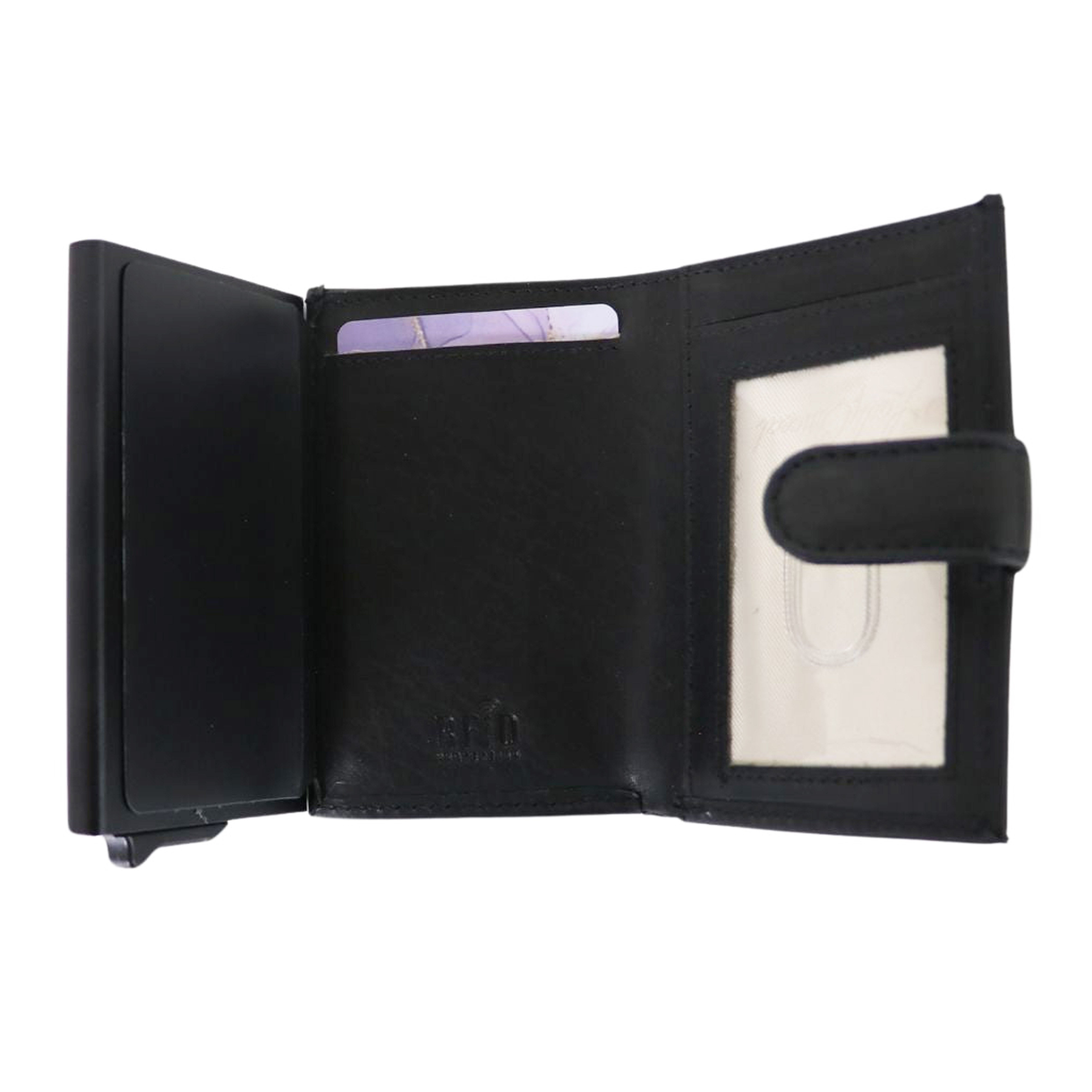 Nova RFID Compact Leather Wallet by Lady Conceal Anti Credit Card Theft RFID Protected - 100% Leather Unisex Wallet - Pop Up Wallet for Cards Bills Coins - Button Closing Wallet