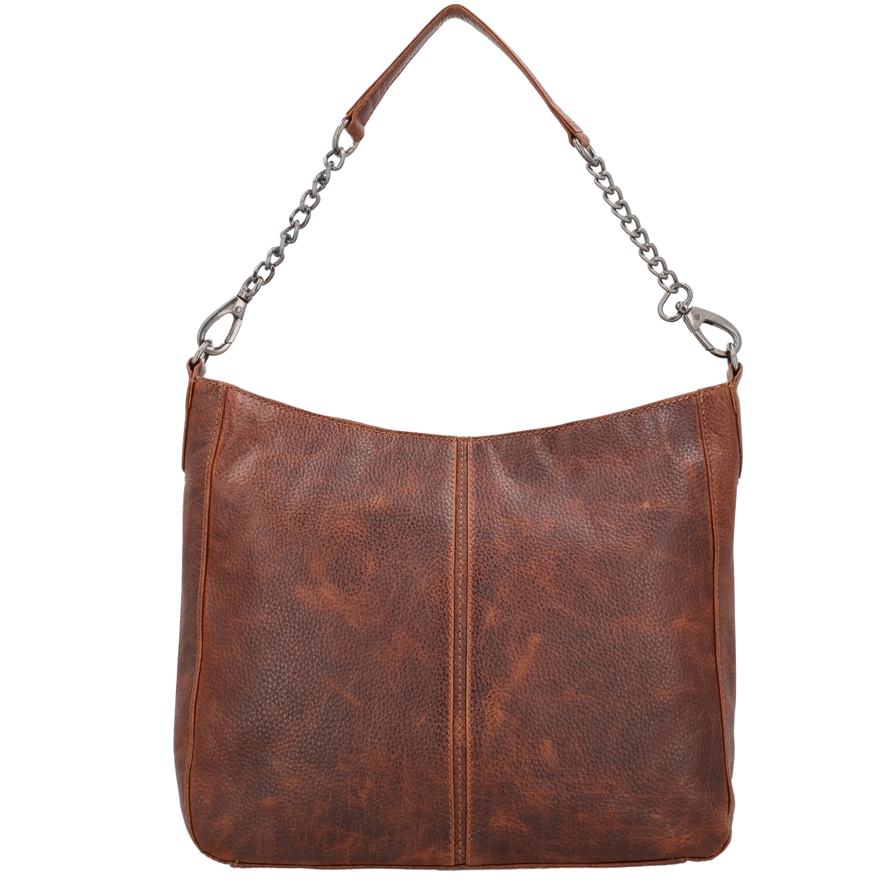 Concealed Carry Ava Leather Hobo by Lady Conceal, YKK Locking Zippers and Universal Holsters for gun, leather purse for concealed carry, Cognac, Front