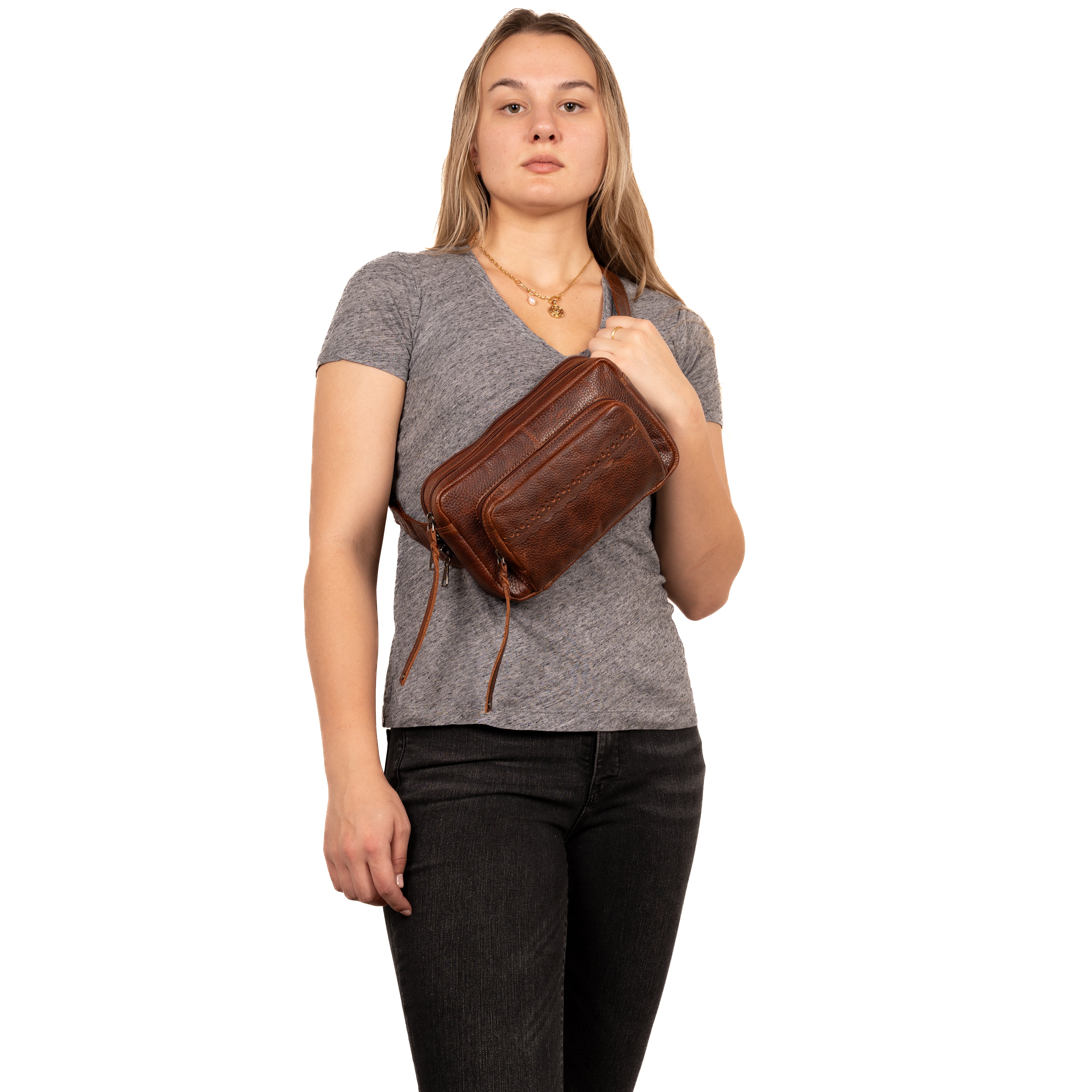 Concealed Carry Laney Buffalo Belt Bag by Lady Conceal - Firearm Belt Bag for Women and Men -Tactical Leather Pistol Crossbody - Anti Theft Locking Bag with Universal Holster - Handgun Leather CCW Velcro