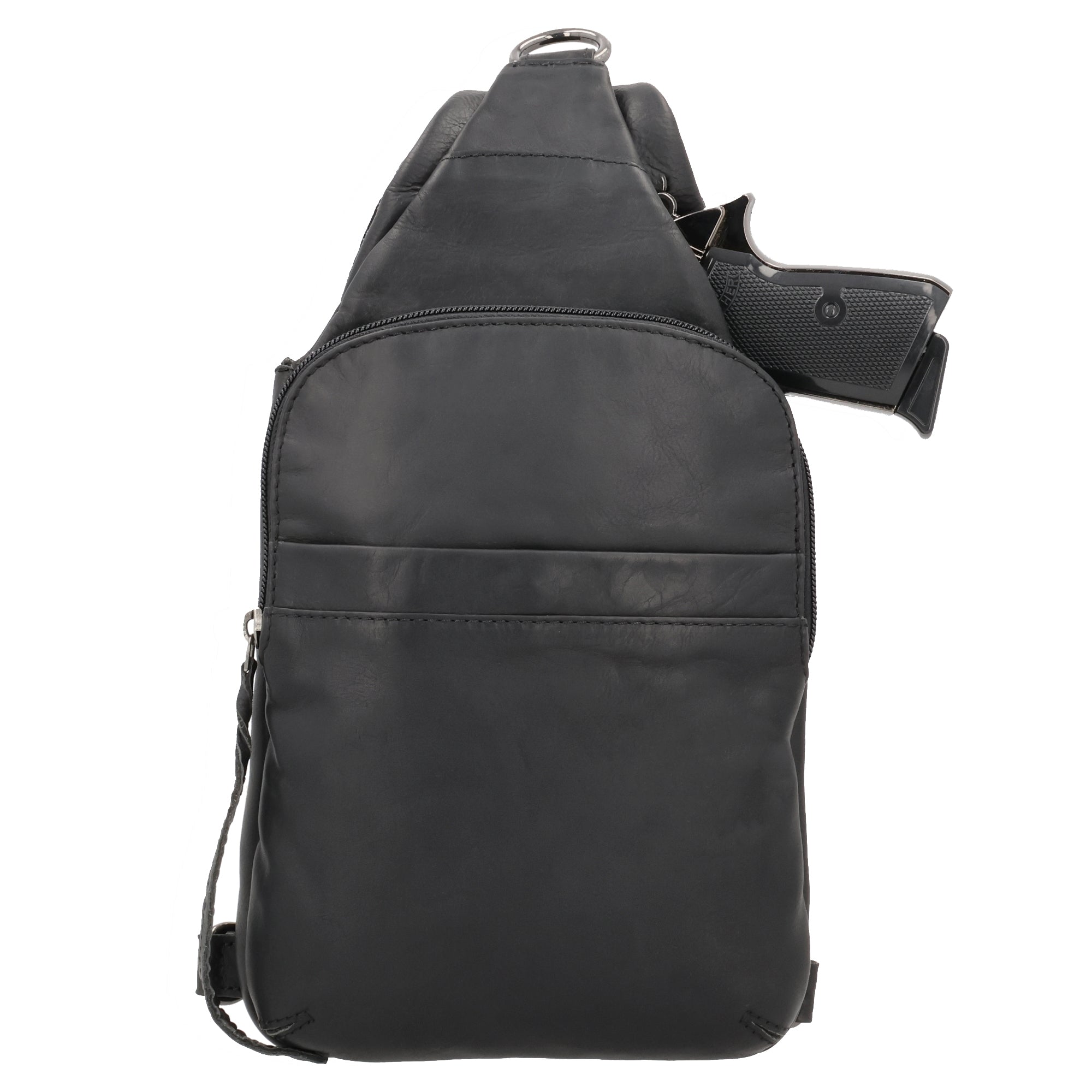 Concealed Carry Unisex Dakota Leather Sling by Lady Conceal - Magnetic Firearm Bag - Fast Draw CCW bag - Universal Holster Pistol Sling - Unisex Gun Leather Backpack