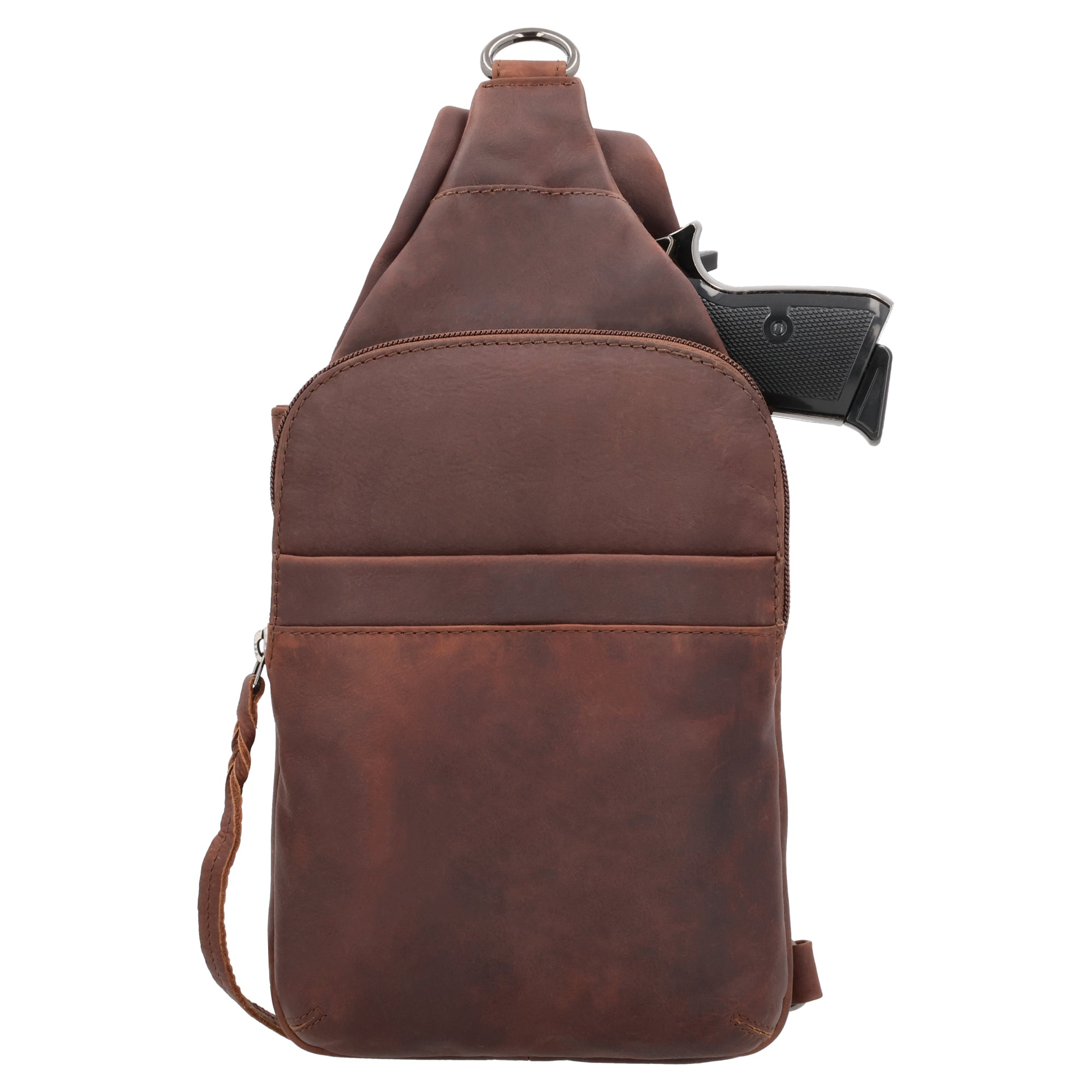 Concealed Carry Unisex Dakota Leather Sling by Lady Conceal - Magnetic Firearm Bag - Fast Draw CCW bag - Universal Holster Pistol Sling - Unisex Gun Leather Backpack