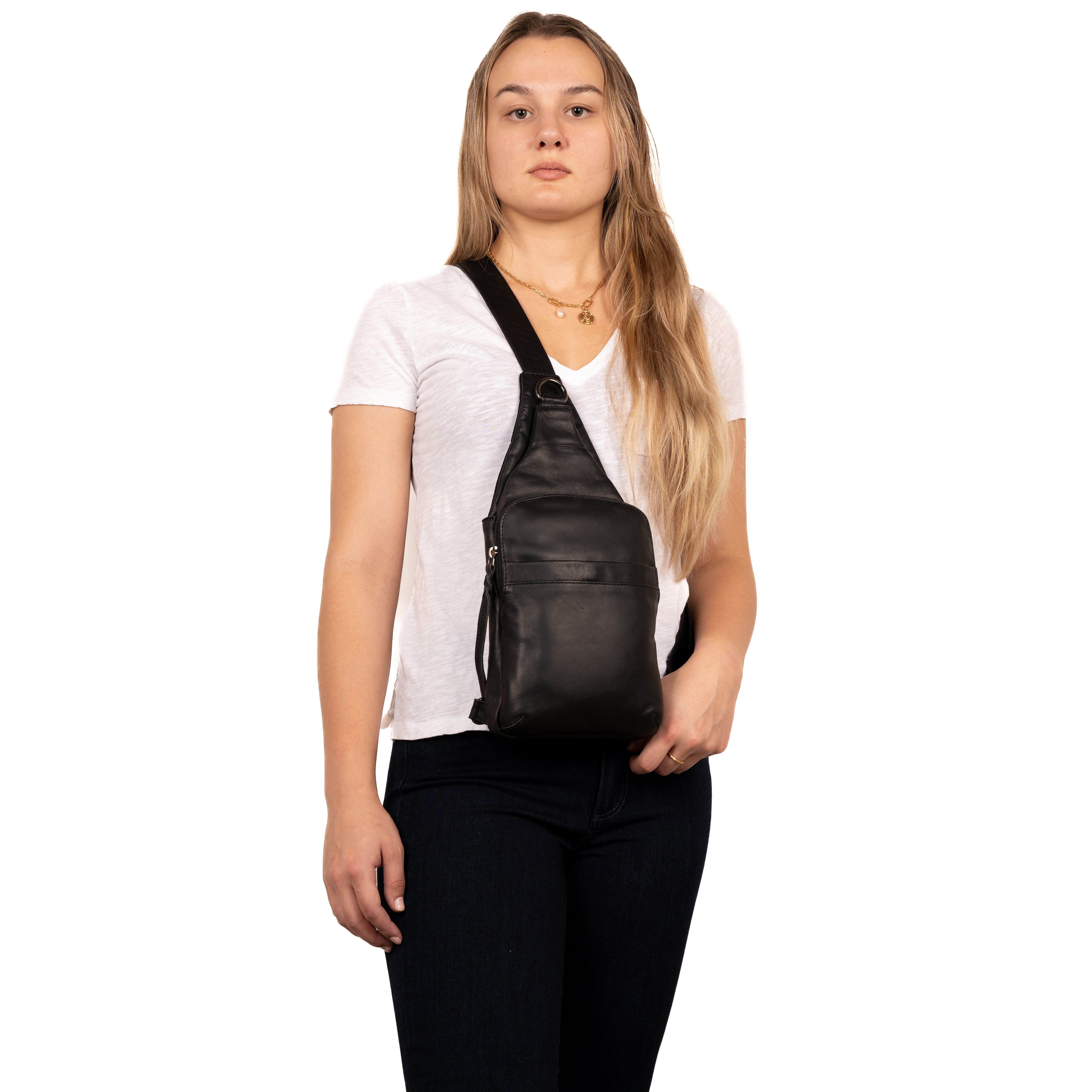 Concealed Carry Unisex Dakota Leather Sling by Lady Conceal - Magnetic Firearm Bag - Fast Draw CCW bag - Universal Holster Pistol Sling - Unisex Gun Leather Backpack