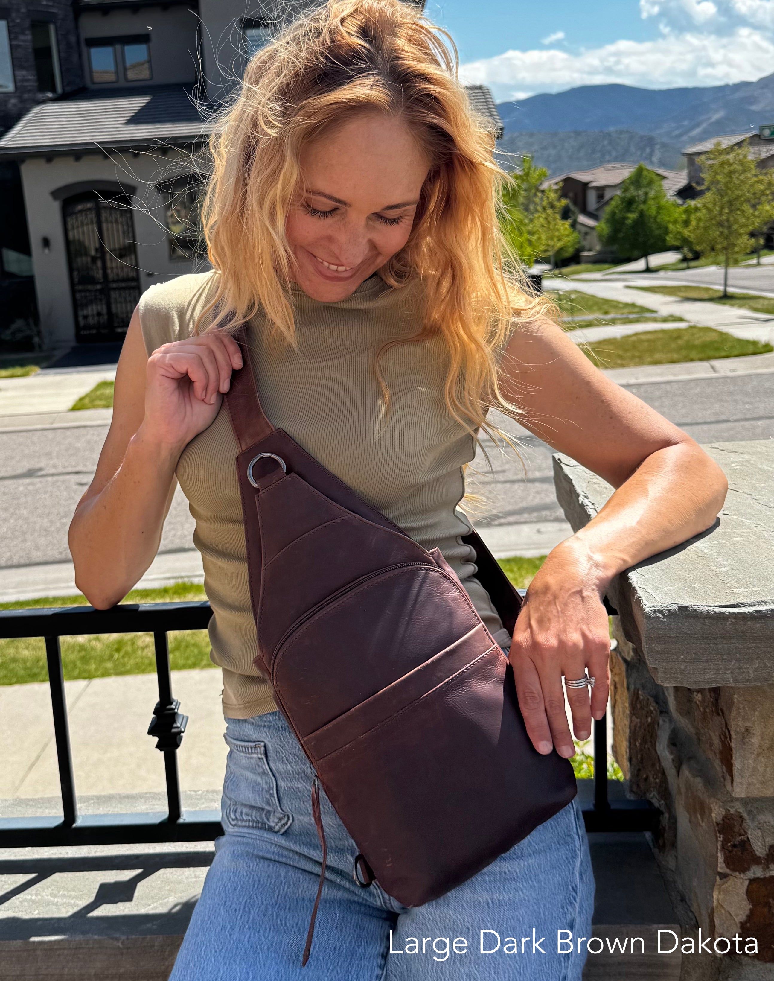 Large Unisex Dakota Concealed Carry Sling Dark Brown