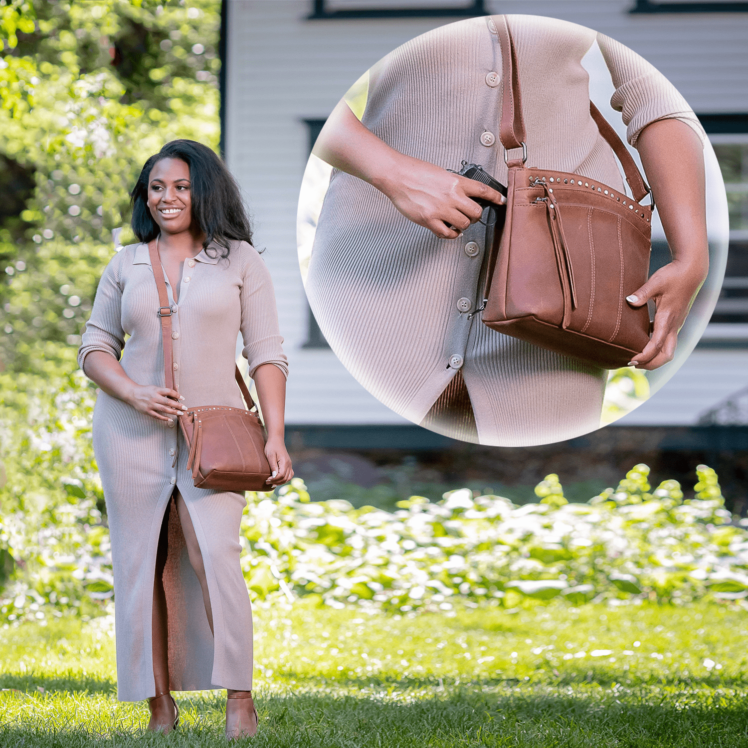 Concealed Carry Brynn Arched Leather Crossbody - Lady Conceal - Concealed Carry Purse - conceal and carry purse for women - tactical pistol bag - Locking Conceal and Carry Purse with Universal Holster for Handguns - Unique Hide Crossbody Gun and Pistol Bag