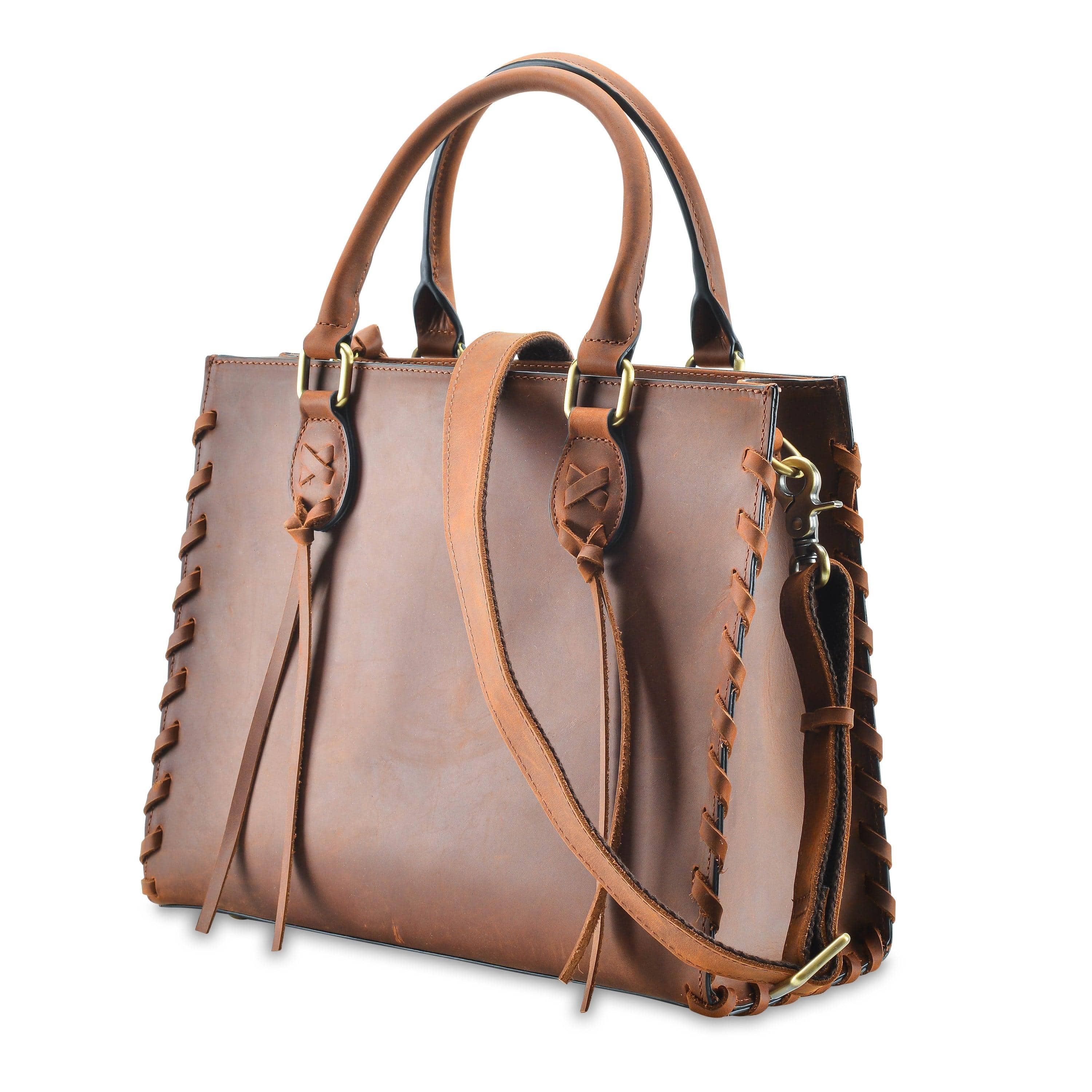 Concealed Carry Emma Leather Satchel - Designer Concealed Carry Purse - YKK Locking Purse with Universal Holster - Leather Bag For Gun Owners - Easy Conceal Carry - CCW Purse for Women - Conceal and Carry purse for Handgun - Designer Luxury Conceal Carry Handbag - Handbag Gun and Pistol Bag - Handbag for concealed gun - Hidden Gun Bag