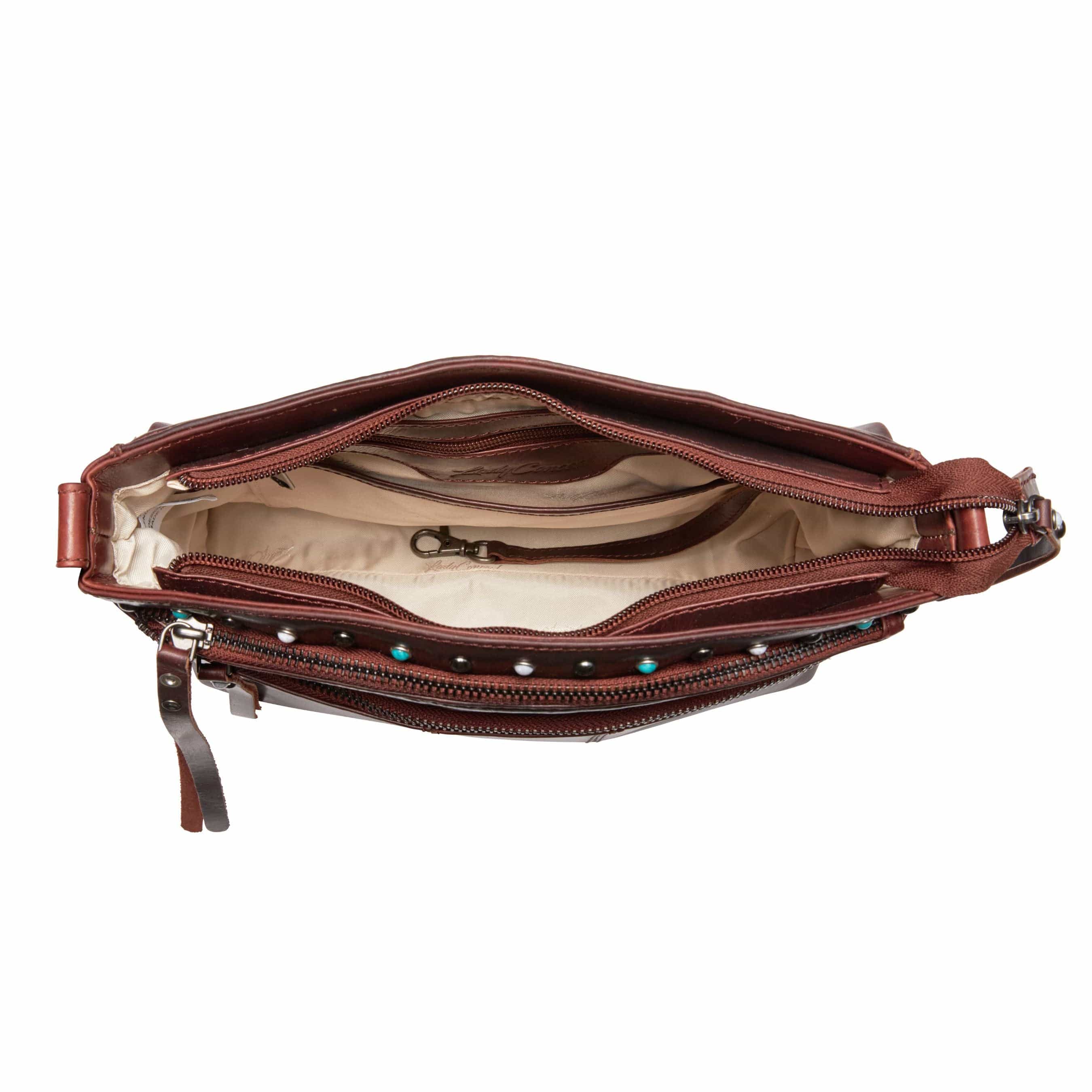 Concealed Carry Brynn Arched Leather Crossbody - Lady Conceal - Concealed Carry Purse - conceal and carry purse for women - tactical pistol bag - Locking Conceal and Carry Purse with Universal Holster for Handguns - Unique Hide Crossbody Gun and Pistol Bag