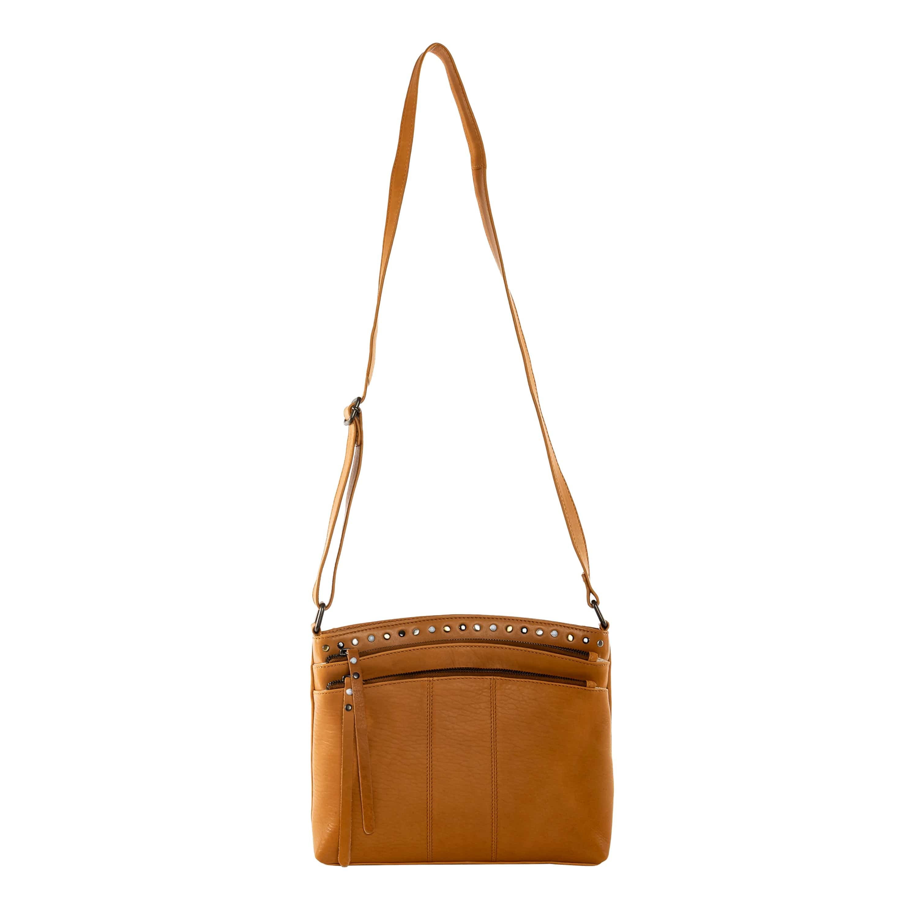 Concealed Carry Brynn Arched Leather Crossbody - Lady Conceal - Concealed Carry Purse - conceal and carry purse for women - tactical pistol bag - Locking Conceal and Carry Purse with Universal Holster for Handguns - Unique Hide Crossbody Gun and Pistol Bag