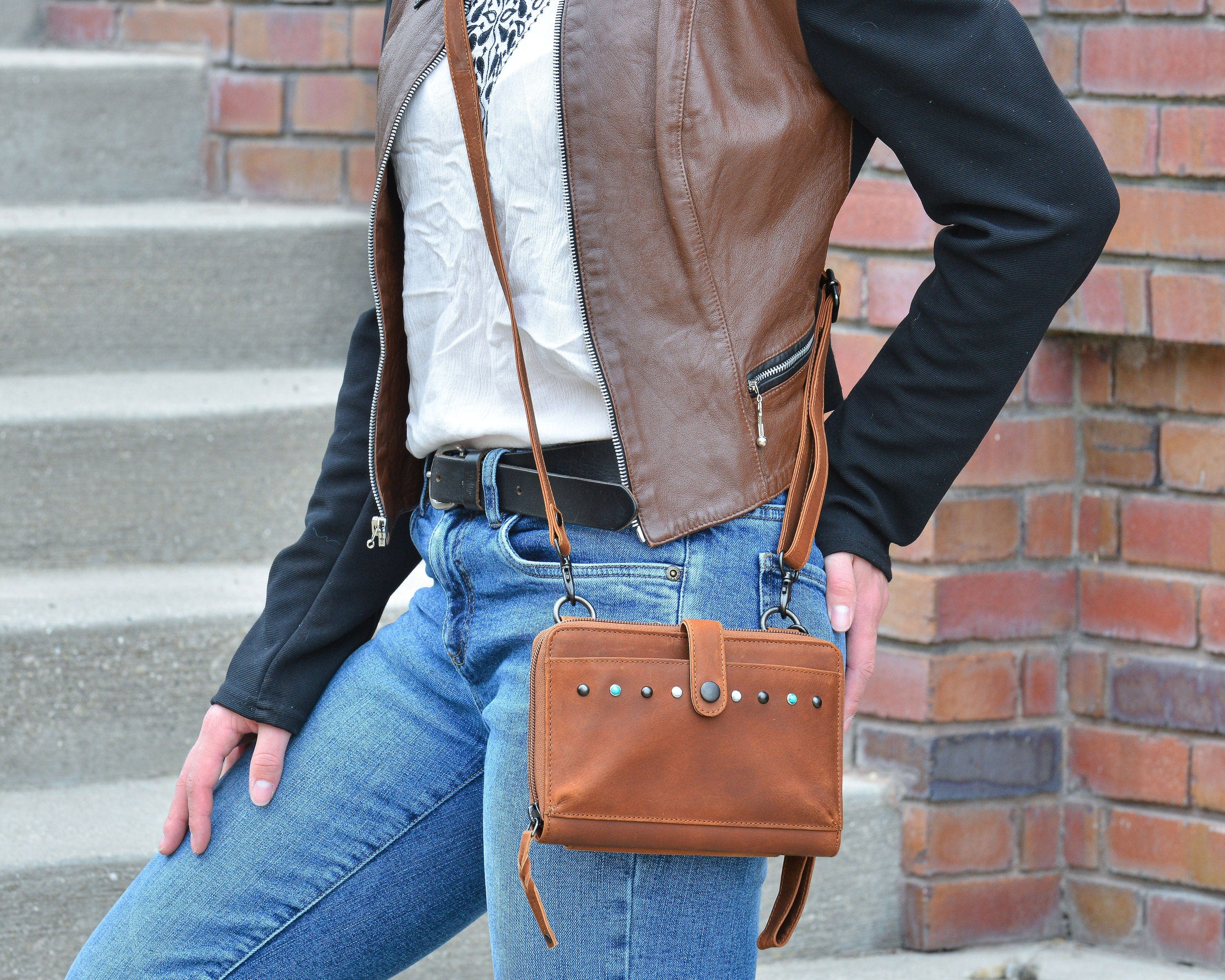 Concealed Carry Millie Leather Crossbody Organizer - YKK Locking with Universal Holster for Pistol - Lightweight Concealed Carry - CCW Pistol Bag - Women Conceal Carry - crossbody handgun bag - crossbody bags for everyday use - Lady Conceal - Unique Hide Purse - Locking YKK Purse - Fanny Pack for Gun and Pistol - Easy CCW - Fast Draw Bag - Secure Gun Bag