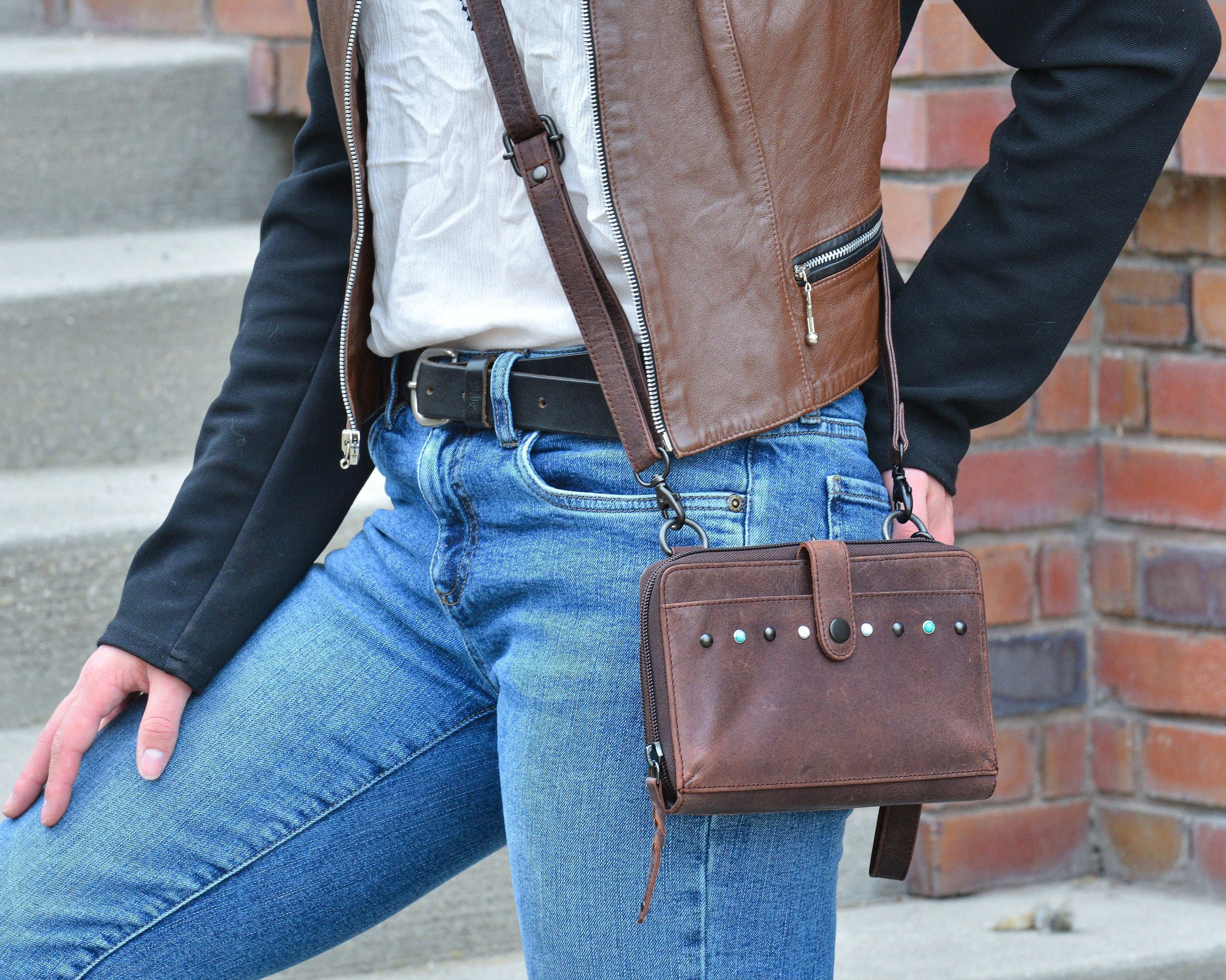 Concealed Carry Millie Leather Crossbody Organizer - YKK Locking with Universal Holster for Pistol - Lightweight Concealed Carry - CCW Pistol Bag - Women Conceal Carry - crossbody handgun bag - crossbody bags for everyday use - Lady Conceal - Unique Hide Purse - Locking YKK Purse - Fanny Pack for Gun and Pistol - Easy CCW - Fast Draw Bag - Secure Gun Bag