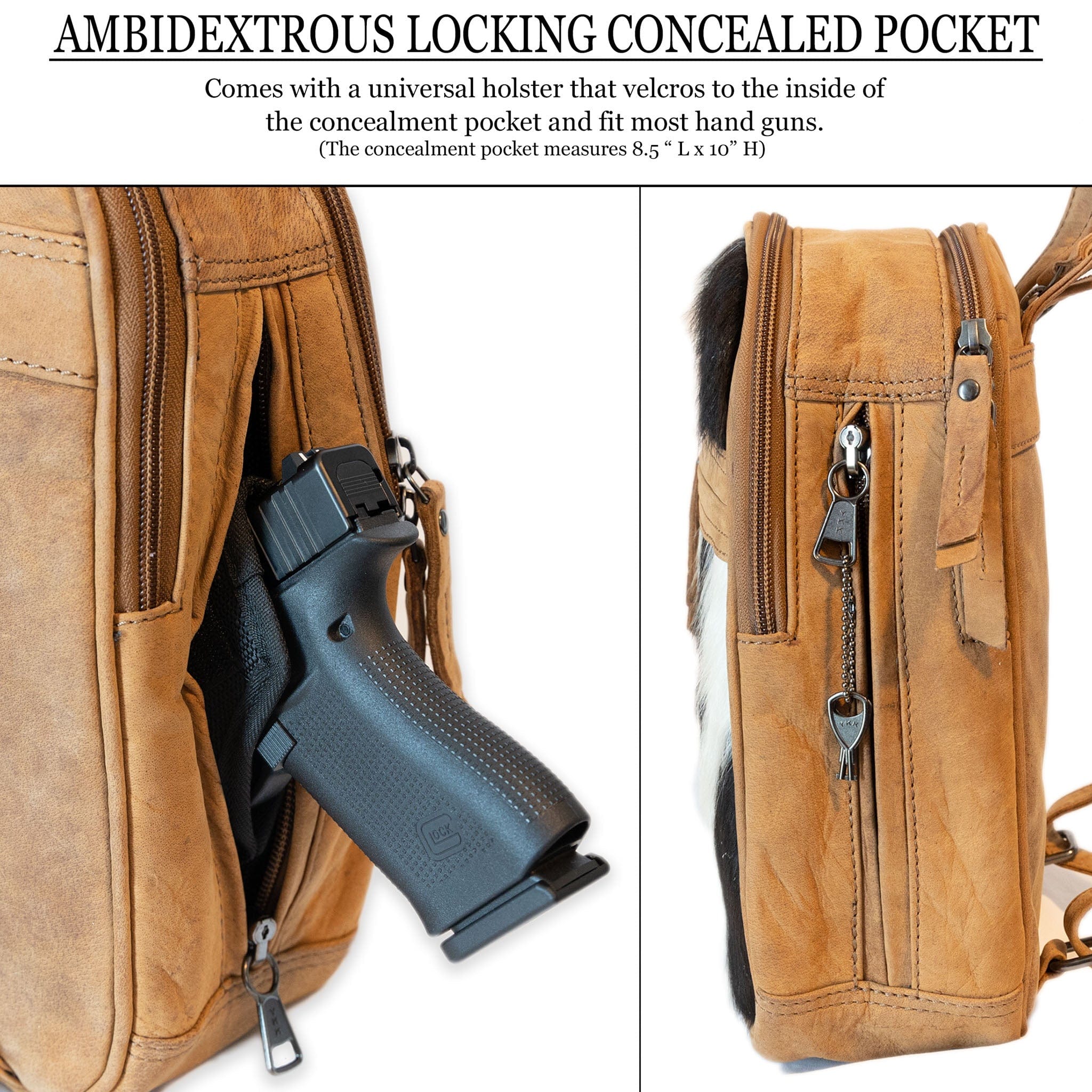 Concealed Carry Daisy Backpack by UC Leather Company - Backpack for Conceal Carry - best gun carry backpack - Pistol and Firearm Bag - Western Hide Backpack - Boho Stylish Backpack for Women - Universal Holster Bag - Women's Concealed Carry Bagpack - premium leather backpack