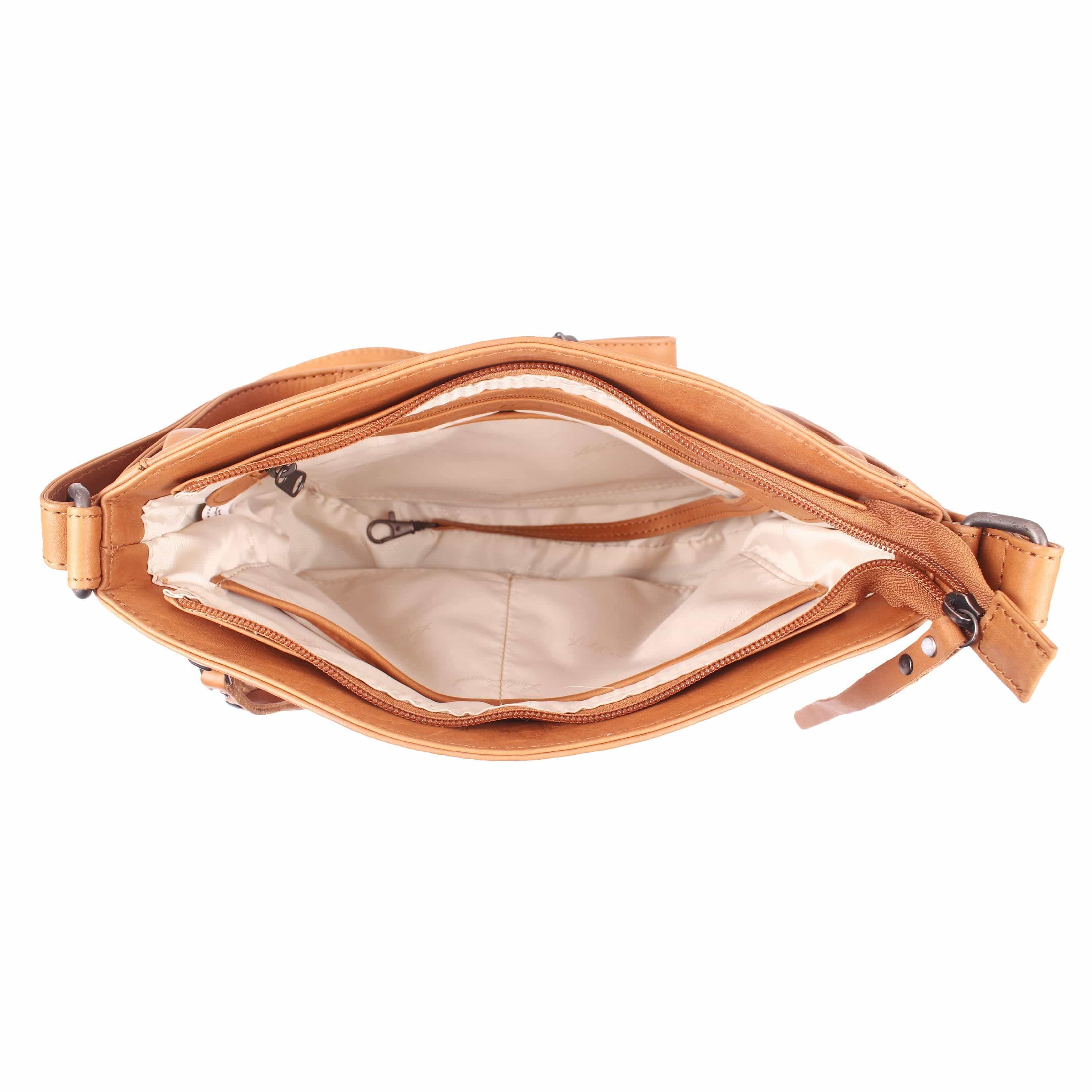Concealed Carry Brynn Arched Leather Crossbody - Lady Conceal - Concealed Carry Purse - conceal and carry purse for women - tactical pistol bag - Locking Conceal and Carry Purse with Universal Holster for Handguns - Unique Hide Crossbody Gun and Pistol Bag