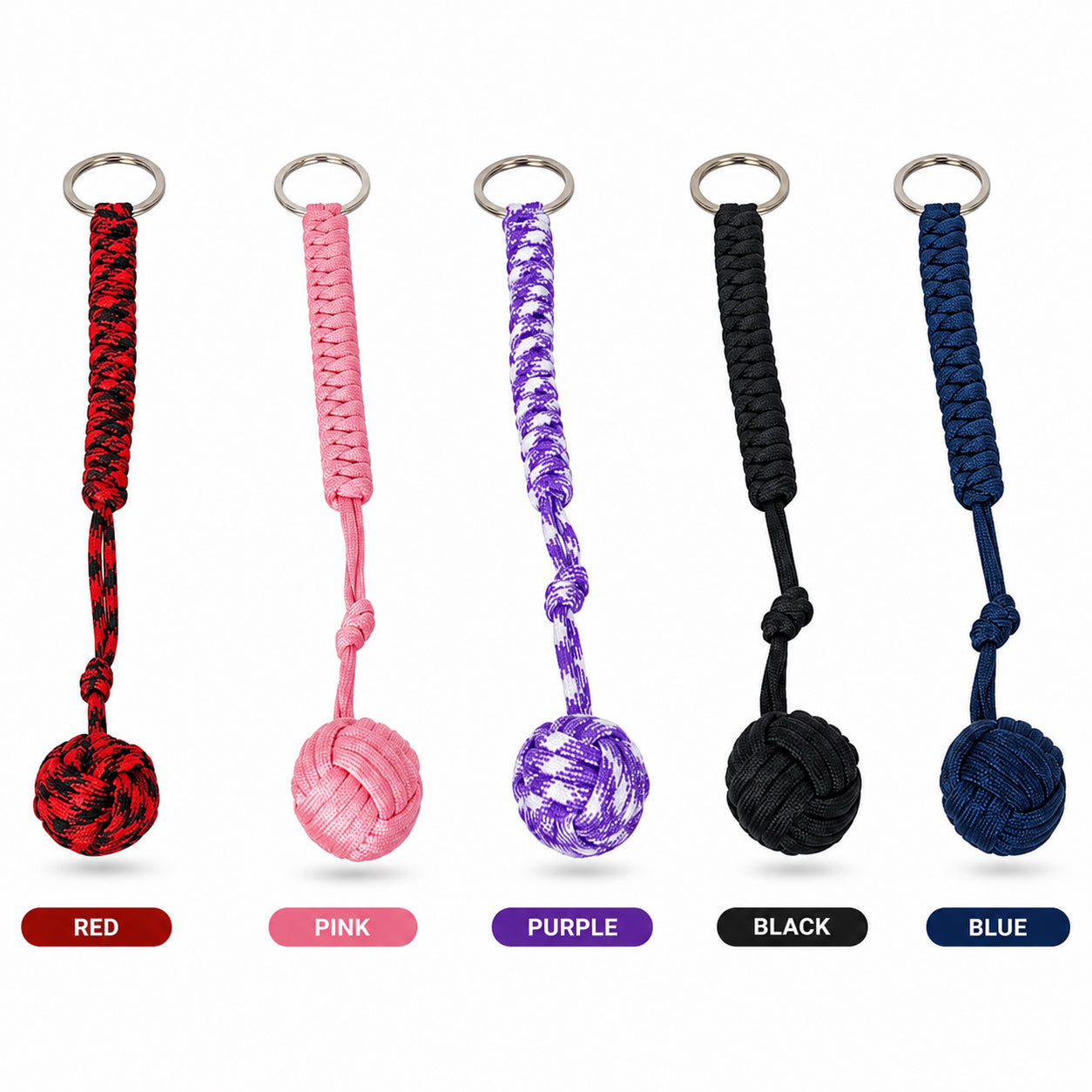Tactical Paracord Monkey Fist Keychain for Self-Defense — Everyday Carry Personal Safety Keychain for Women