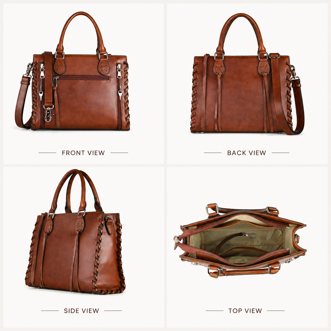 Concealed Carry Emma Leather Satchel — Spacious CCW Purse with Hidden Gun Compartment and Locking Zipper