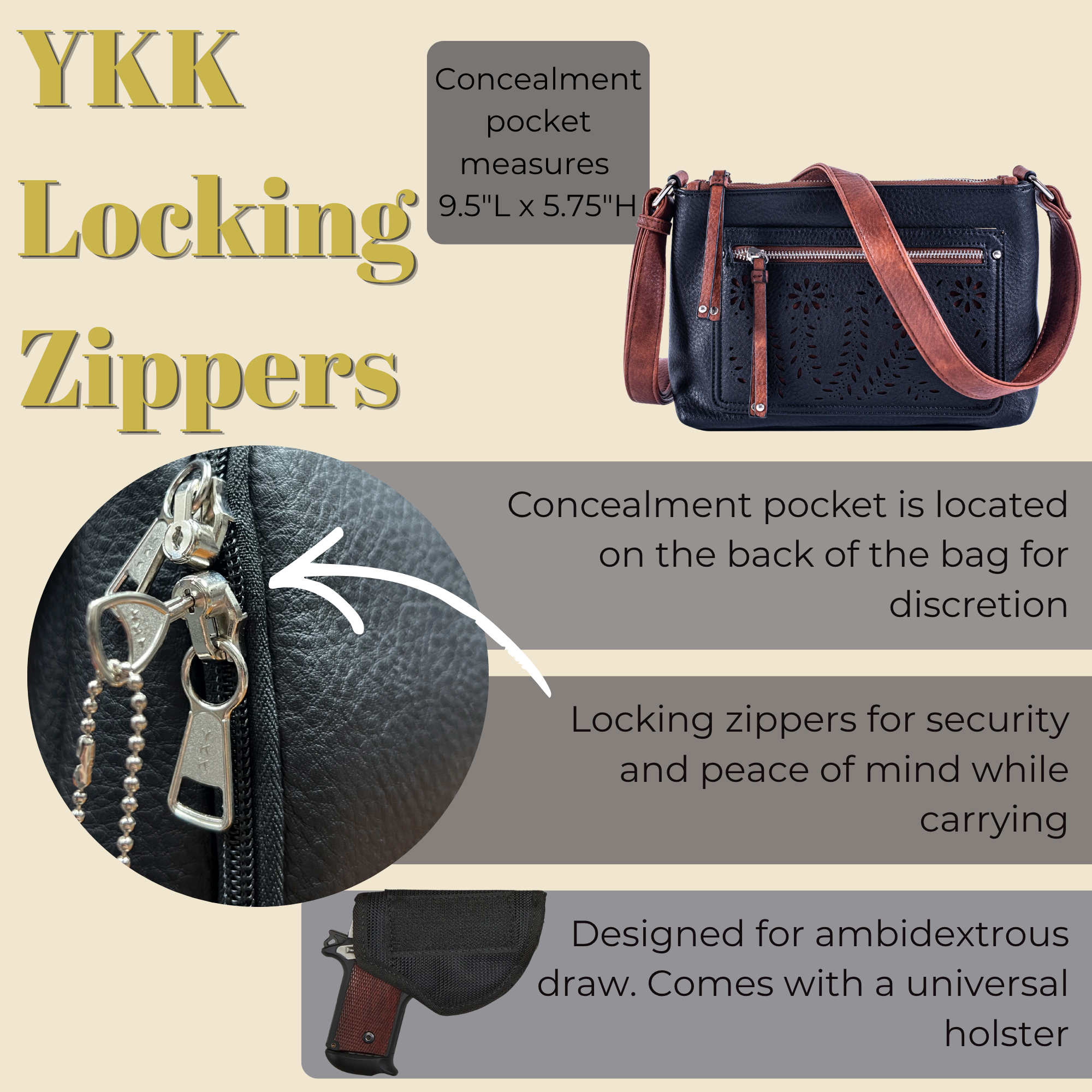 Concealed Carry Hailey Crossbody -  Lady Conceal -  soft leather shoulder bags for women's -  crossbody bags for everyday use -  most popular crossbody bag -  crossbody bags for guns -  crossbody handgun bag -  Unique Hide Purse -  Conceal Carry Western Purse -  Stylish Carry Evelyn Leather Bag -  Bag for Conceal Carrying Women - -  Gun Bag for Women