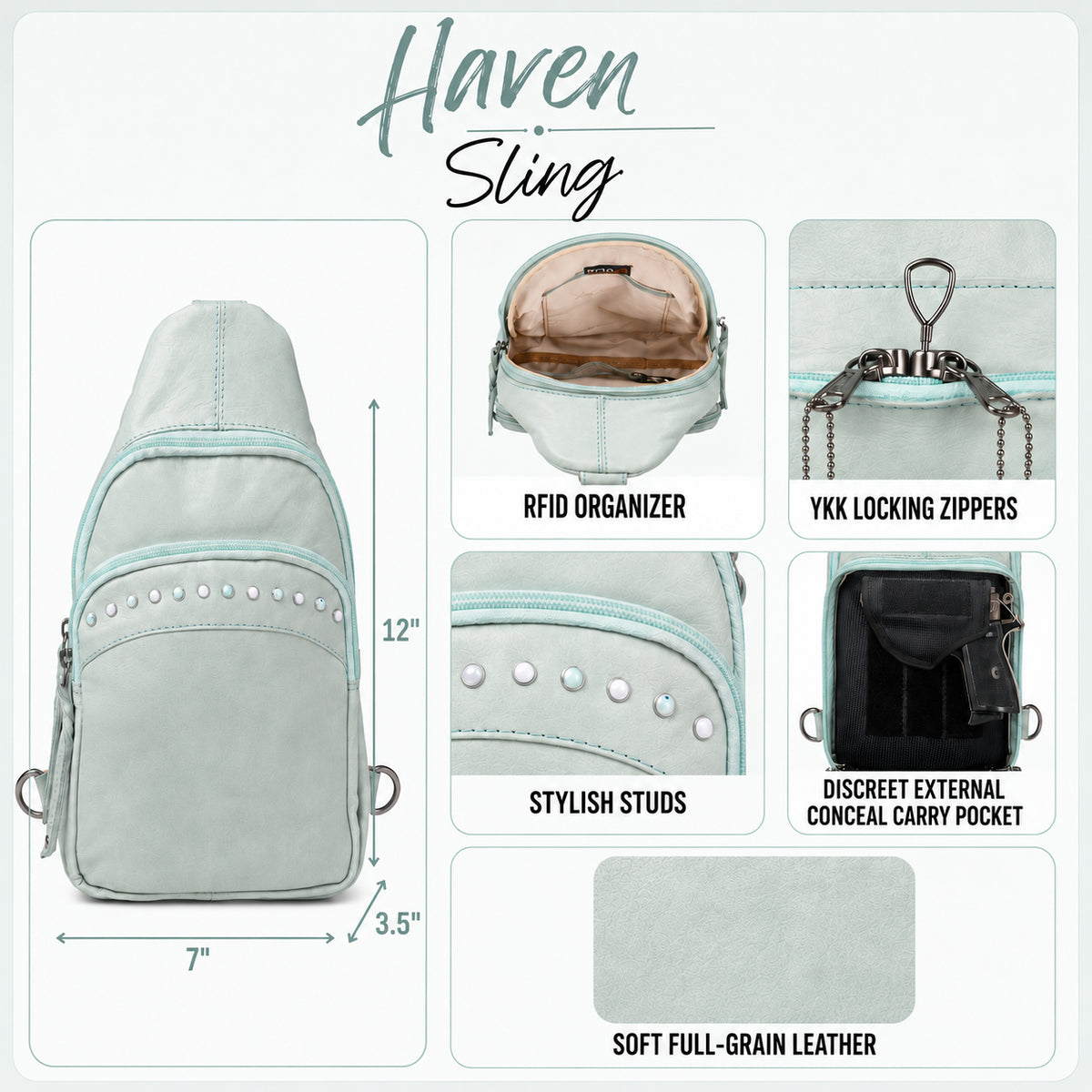 Concealed Carry Haven Sling Leather Backpack by Lady Conceal - Jeweled Leather Backpack -Universal Holster Backpack - Leather Gun Safe Bag - Ambidextrous - Tactical ED Carry Bag- CCW Purse - Womens Gun Bag - Ambidextrous Concealed Carry - Locking Gun Safe - Lady Concealed Carry 
