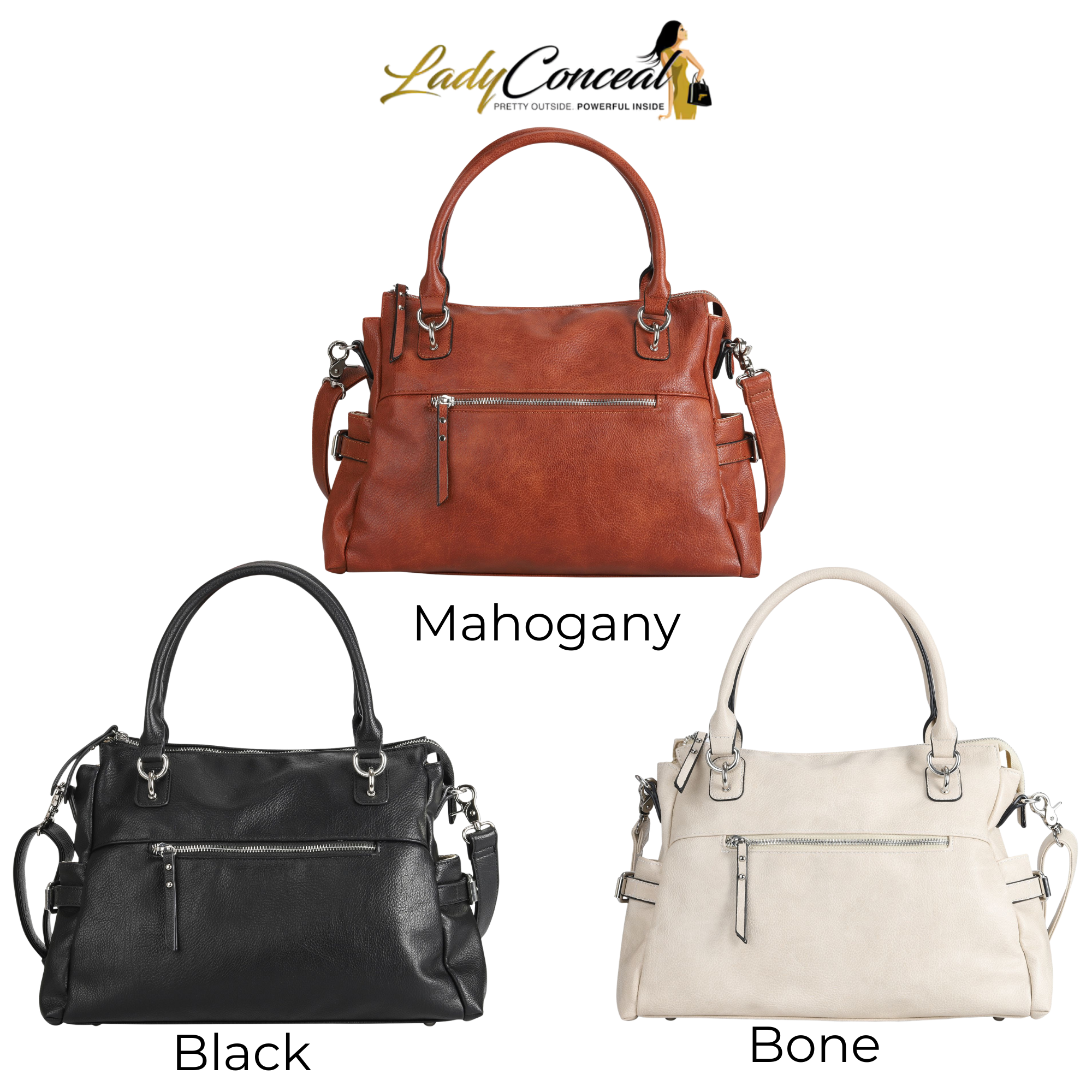 Concealed Carry Jessica Satchel by Lady Conceal — Women's Vegan Leather CCW Purse with Hidden Gun Compartment & YKK Locking Zipper