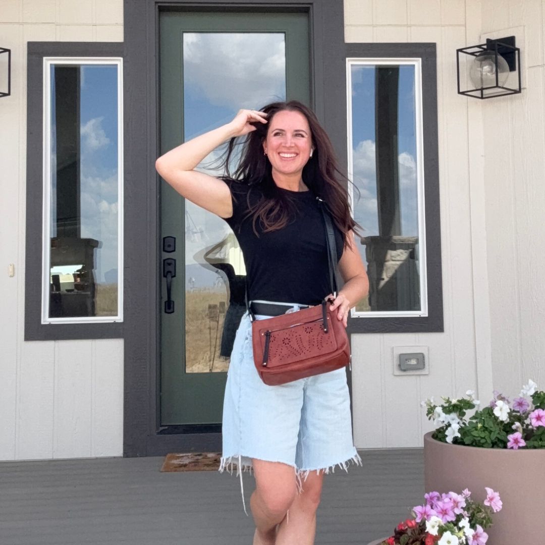 Hailey Concealed Carry Crossbody — Faux Leather Purse with Laser-Cut Detailing, Ambidextrous Locking Zippers & Universal Holster
