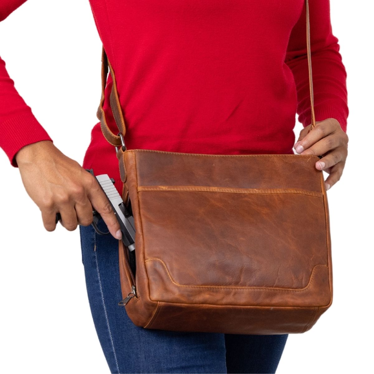 Concealed Carry Lydia Leather Crossbody -  YKK Locking Zippers and Universal Holster -  Soft Leather conceal and carry bag -  Tactical womans purse for pistol -  Concealed Carry Purse -  most popular crossbody bag -  crossbody handgun bag -  crossbody bags for everyday use -  Lady Conceal -  Unique Hide Purse -  Locking YKK Purse -  Fanny Pack for Gun and Pistol -  Easy CCW -  Fast Draw Bag -  Secure Gun Bag