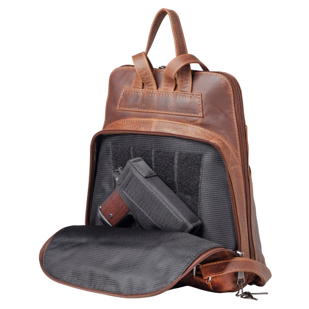 Jayden Leather Concealed Carry Backpack – Secure Firearm Storage with Locking Compartment - Locking Gun Bag - Pick Pocket Proof