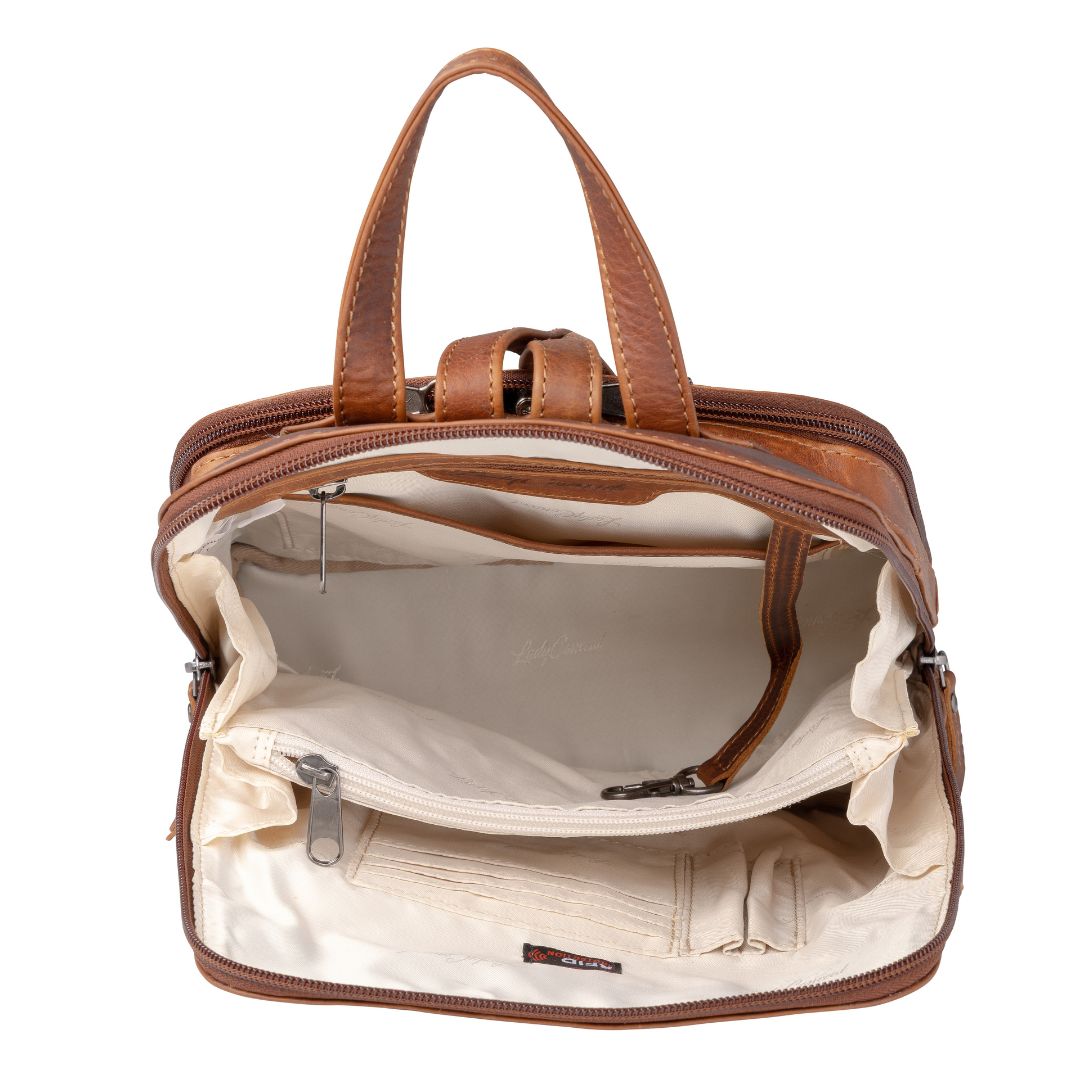 Jayden Leather Concealed Carry Backpack – Secure Firearm Storage with Locking Compartment - Locking Gun Bag - Pick Pocket Proof