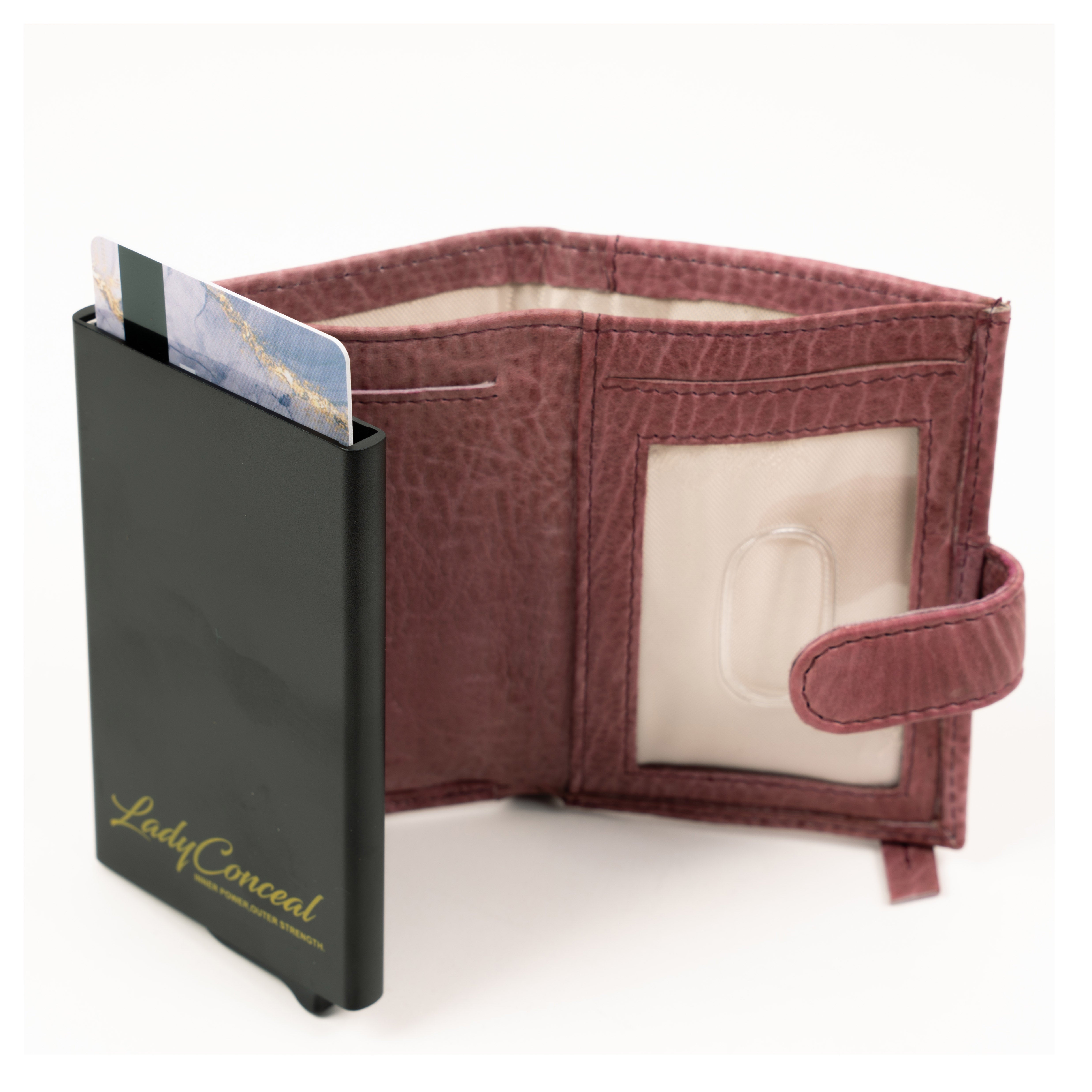 Nova RFID Compact Leather Wallet by Lady Conceal Anti Credit Card Theft RFID Protected - 100% Leather Unisex Wallet - Pop Up Wallet for Cards Bills Coins - Button Closing Wallet