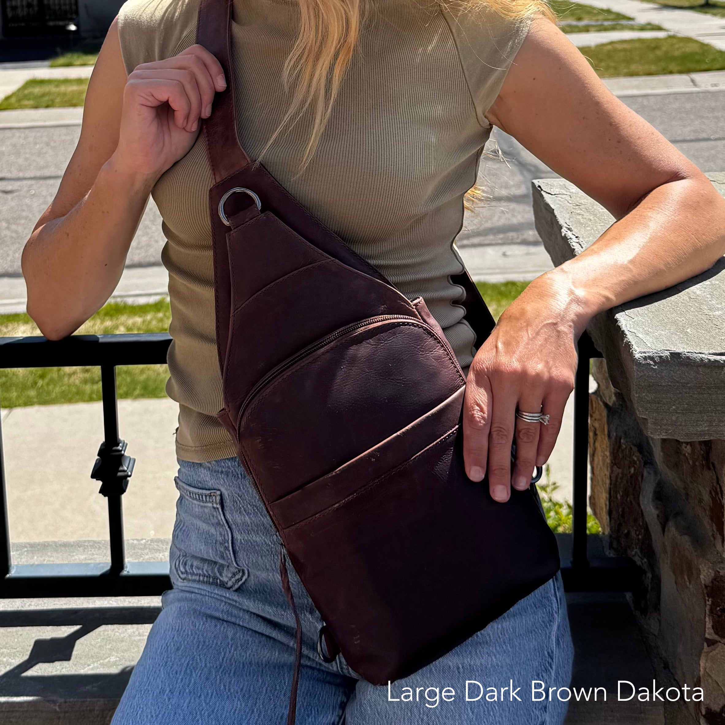 Large Unisex Dakota Concealed Carry Sling Dark Brown