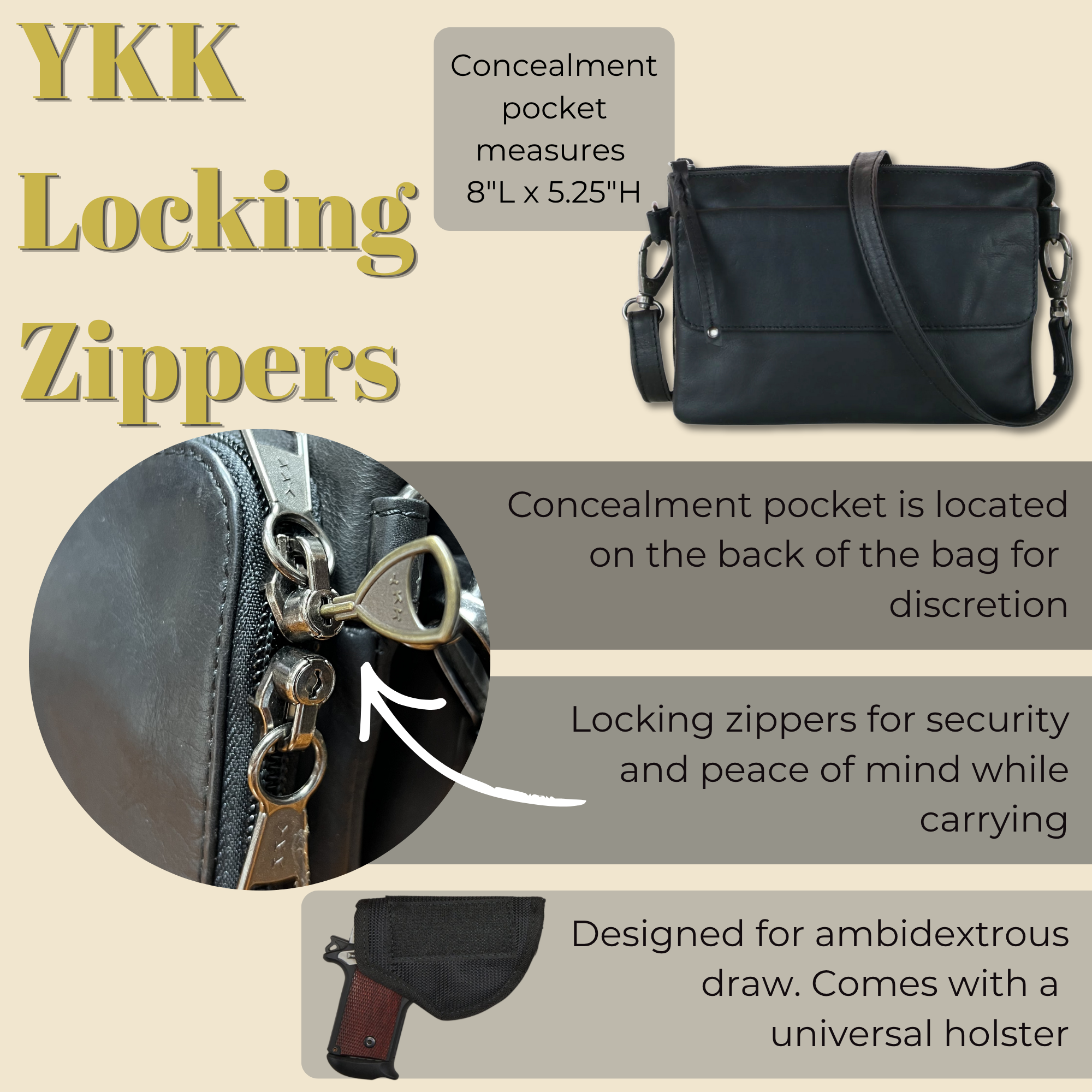 Premium Leather Concealed Carry Natasha Crossbody Bag – Stylish Everyday Carry by Lady Conceal