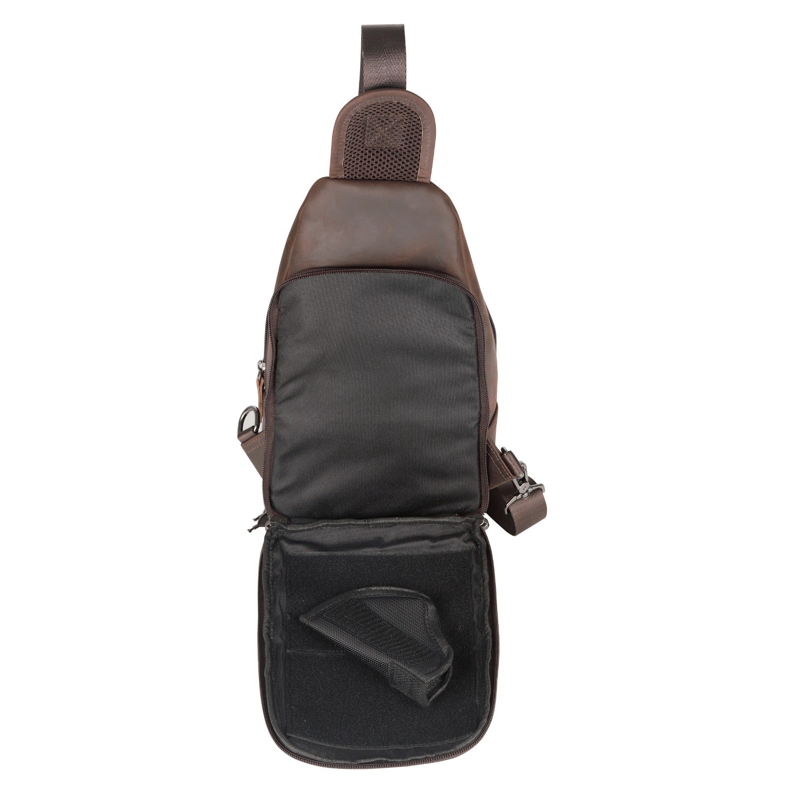 Concealed Carry Brown Leather Sling Bag, Men Gun Sling, Tactical Pistol Bag