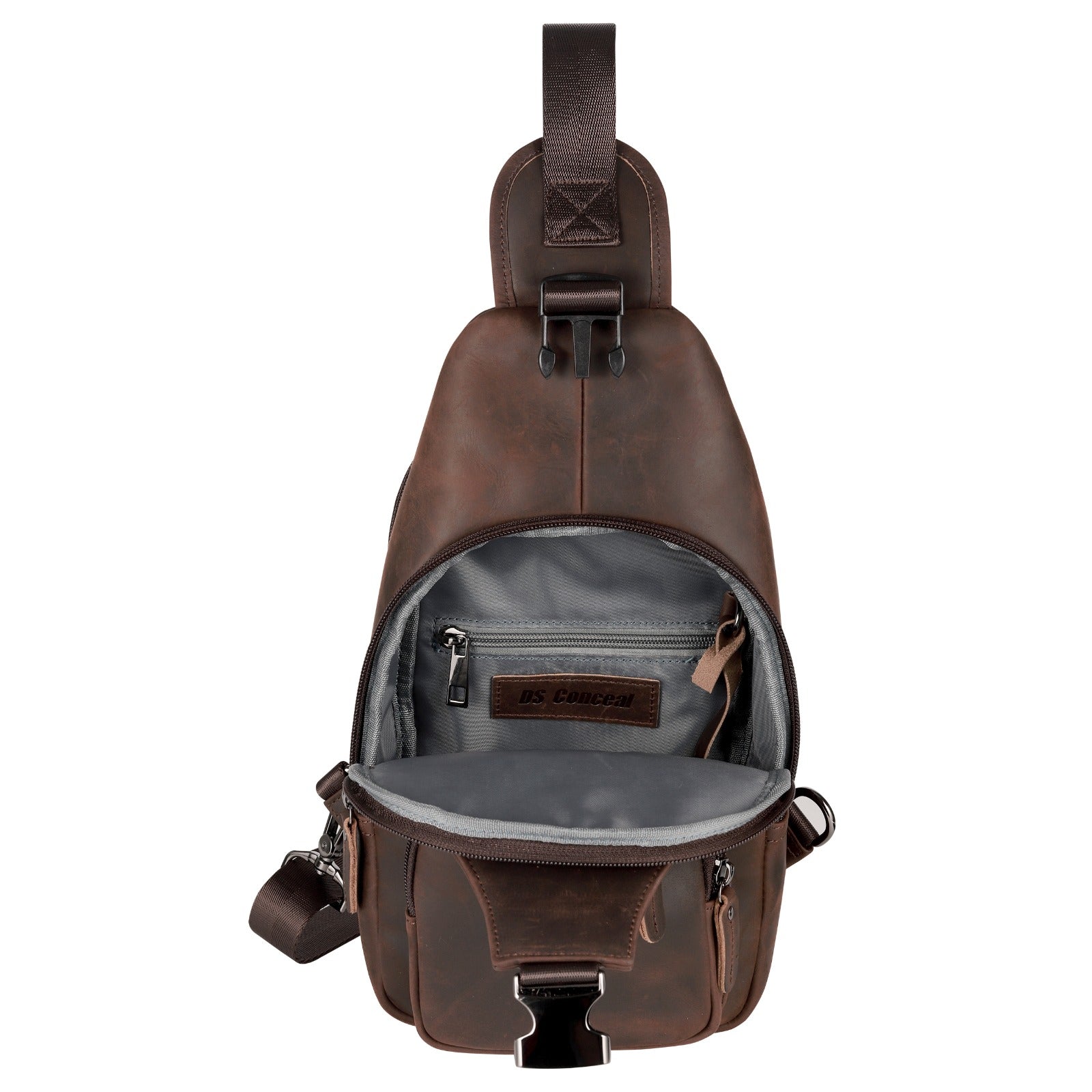Concealed Carry Brown Leather Sling Bag, Men Gun Sling, Tactical Pistol Bag