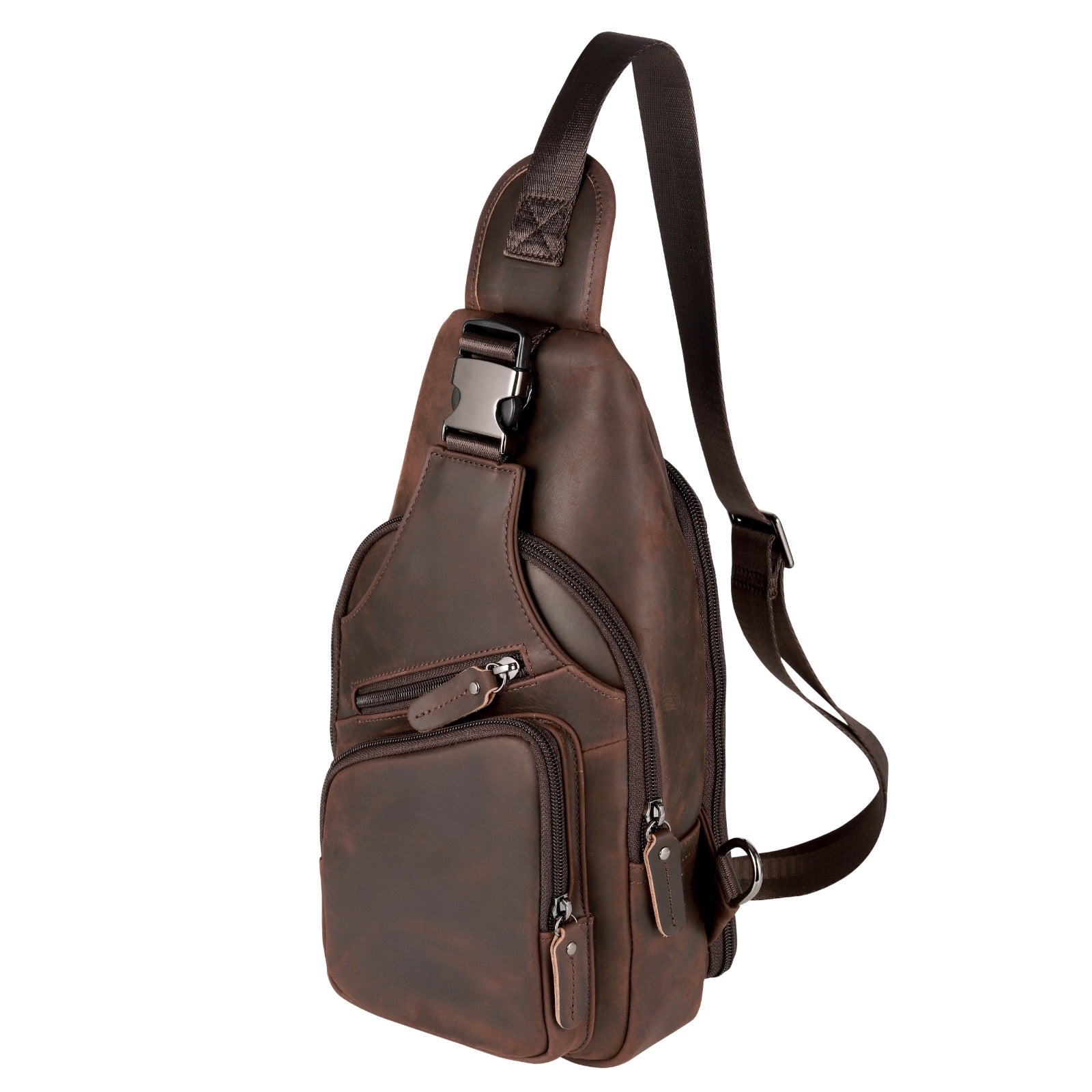 Concealed Carry Brown Leather Sling Bag, Men Gun Sling, Tactical Pistol Bag