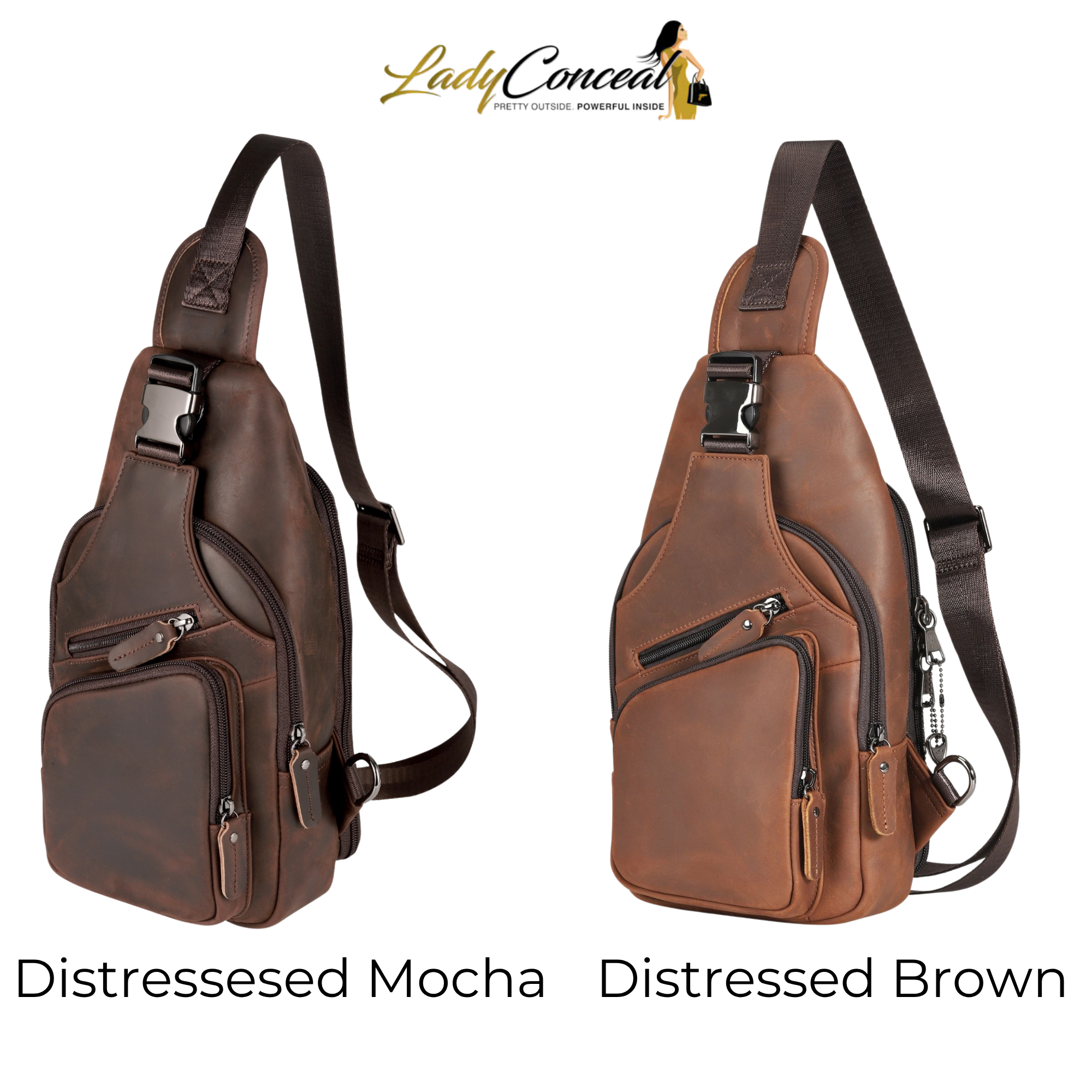 Concealed Carry Xander Leather Sling by DS Conceal — Unisex CCW Sling Bag with YKK Locking Zipper, Universal Holster & Rapid Draw Access